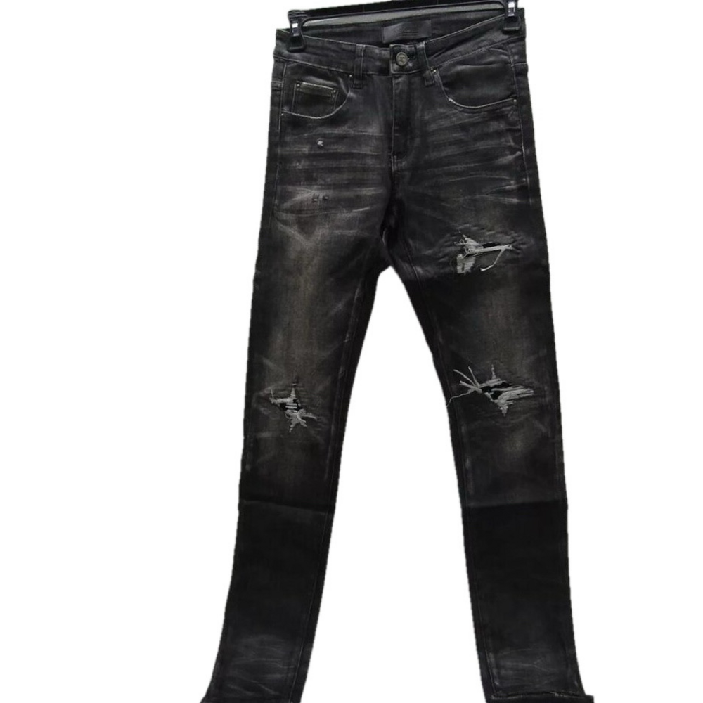 NEW TULONES Mens Biker Coated Denim Jeans Size 29 x 34.5  Black